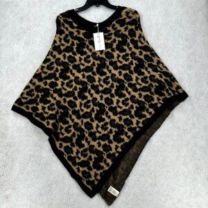 Simply Noelle Poncho Plush Furry Chenille Black‎ & Tan Leopard One Size Sweater